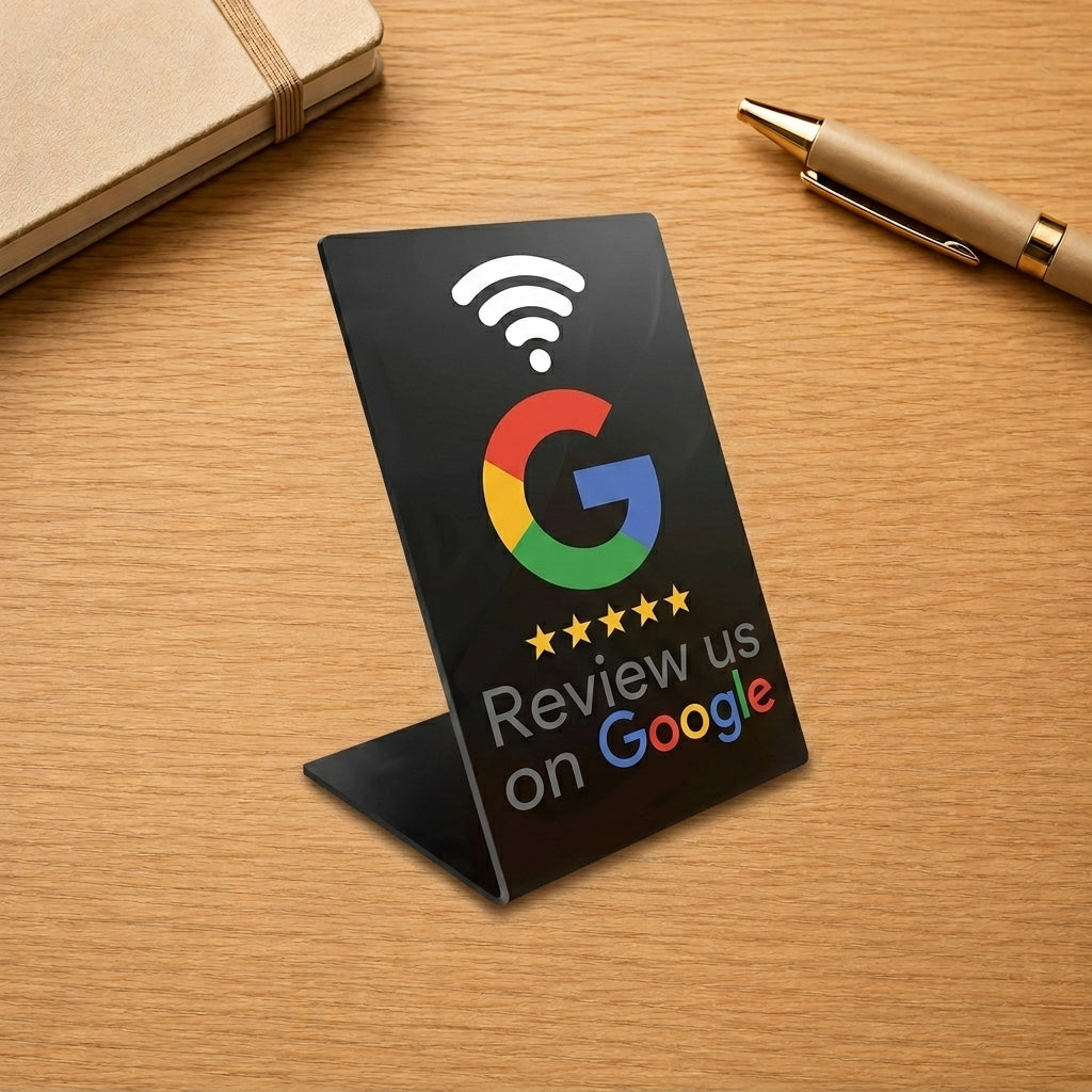 Tap To Review NFC stand, alternate view